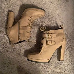 Heeled Suede Boots with Laces, Buckles and Zipper